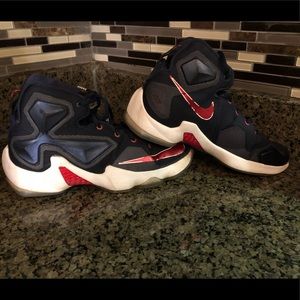 Youth Nike Lebron XIII Blue and Red Shoes 6.5Y